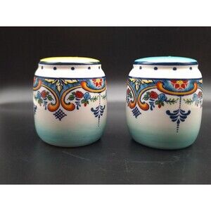 Euro Spanish Ceramica Zanzibar Salt & Pepper Shakers Multicolor 3"T x 2.5"W